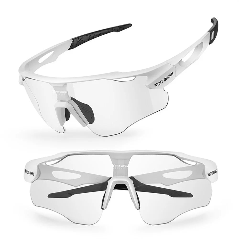 WEST BIKING YP0703172 Cycling Glasses Road Bike Sunglasses with Photochromic Polarized Colorful Lens - White Frame - 3