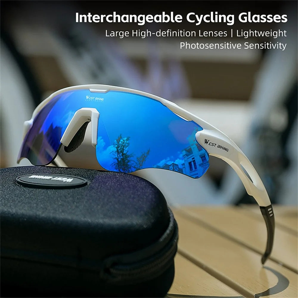 WEST BIKING YP0703172 Cycling Glasses Road Bike Sunglasses with Photochromic Polarized Colorful Lens - White Frame - 4