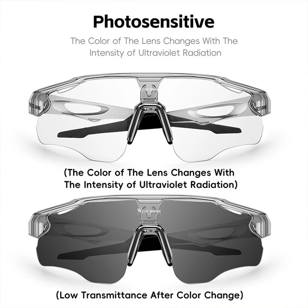 WEST BIKING YP0703172 Cycling Glasses Road Bike Sunglasses with Photochromic Polarized Colorful Lens - White Frame - 5