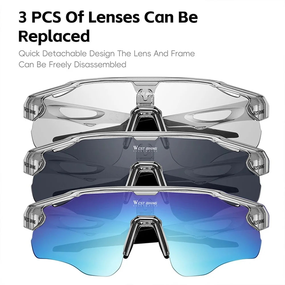 WEST BIKING YP0703172 Cycling Glasses Road Bike Sunglasses with Photochromic Polarized Colorful Lens - White Frame - 6
