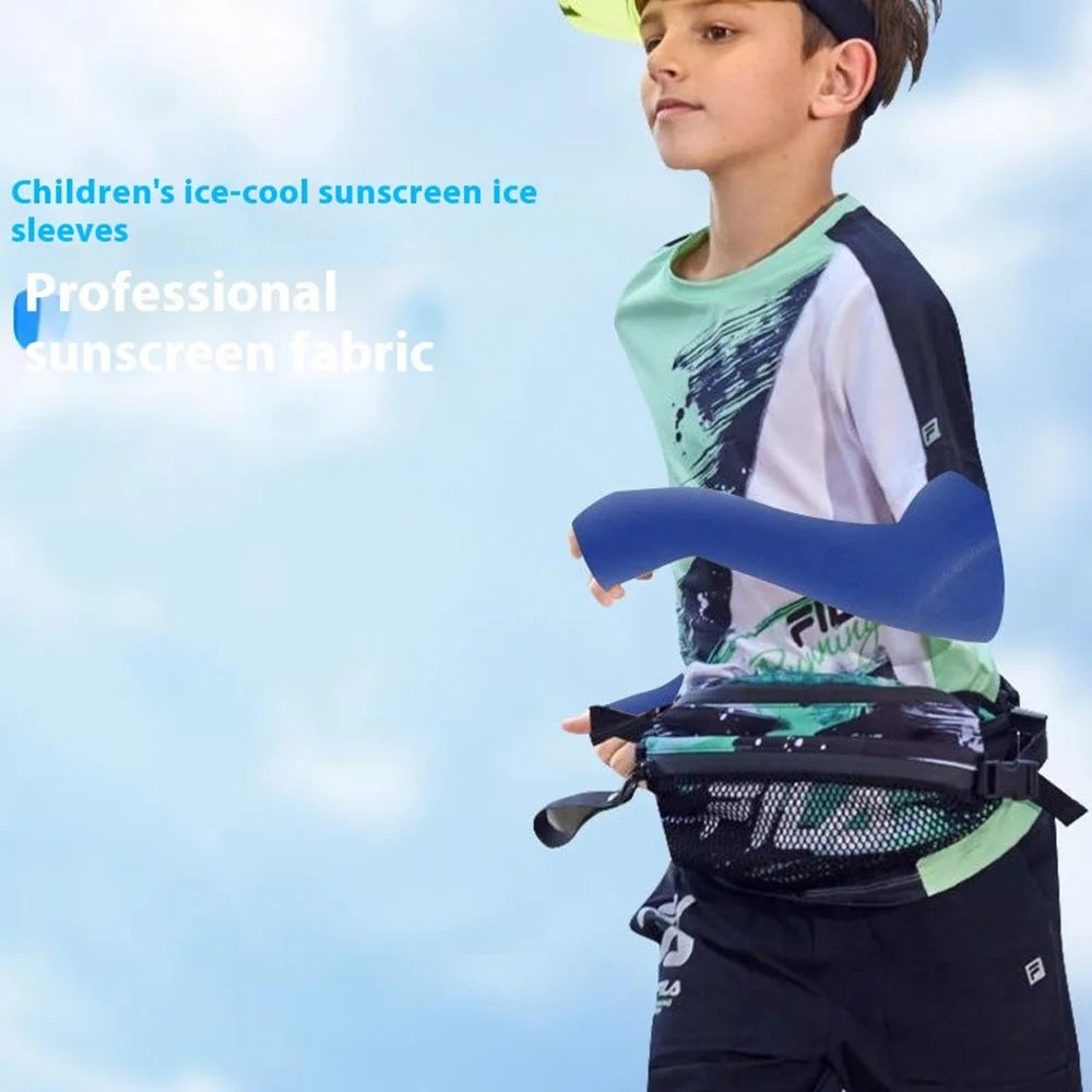 Ice Silk Arm Sleeves for Children UV Protection Fingerless Cooling Arm Cover for Outdoor Sports - Sapphire - 2