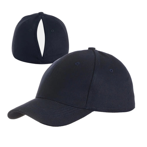Fashion Adult Magnetic Ponytail Holder Baseball Cap Moisture Wicking Sports Sun Hat for Hiking Golf - Navy Blue - 1