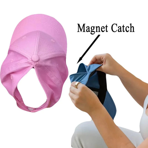 Fashion Adult Magnetic Ponytail Holder Baseball Cap Moisture Wicking Sports Sun Hat for Hiking Golf - Navy Blue - 2