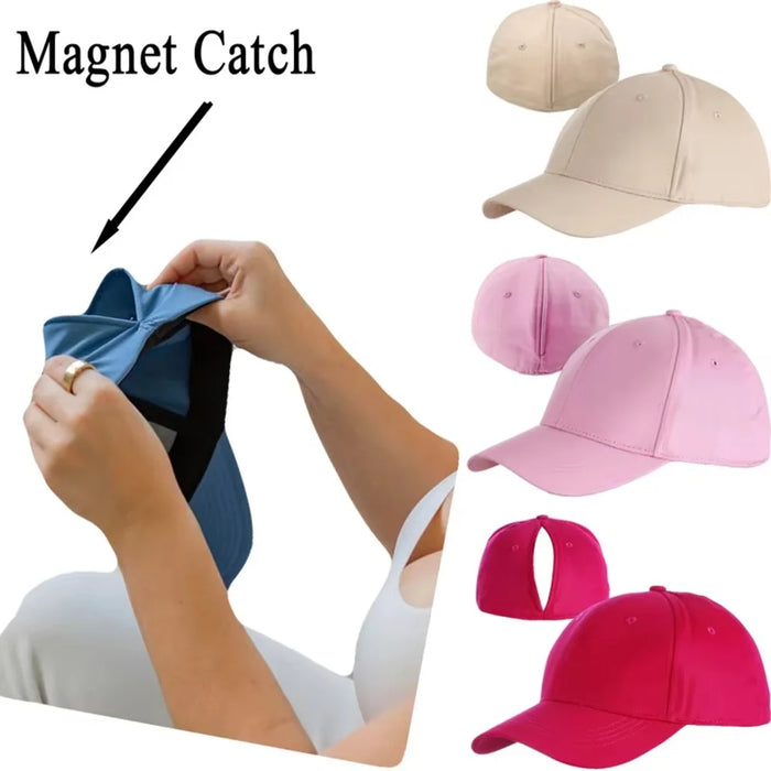Fashion Adult Magnetic Ponytail Holder Baseball Cap Moisture Wicking Sports Sun Hat for Hiking Golf - Navy Blue - 3