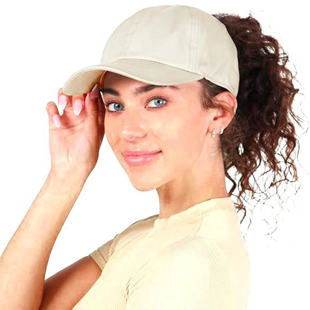 Fashion Adult Magnetic Ponytail Holder Baseball Cap Moisture Wicking Sports Sun Hat for Hiking Golf - Navy Blue - 5
