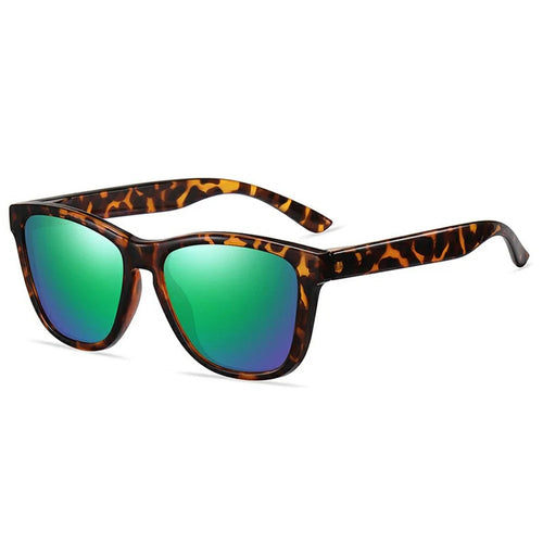 3039 Fashion Men Polarized Sunglasses for Driving UV Protection Anti Glare Square Frame Eyewear - Tortoiseshell / Blue-Green Lens - 1