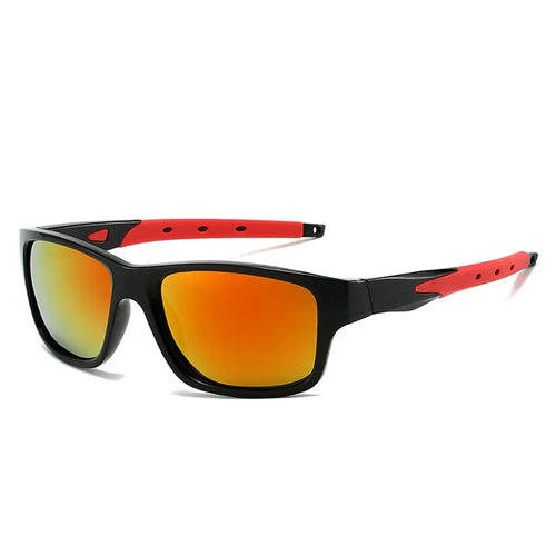 8519 Outdoor Photochromic Sunglasses UV400 Protection Wrap-Around Sport Eyewear - Black + Red / Red Mirrored Lens - 1
