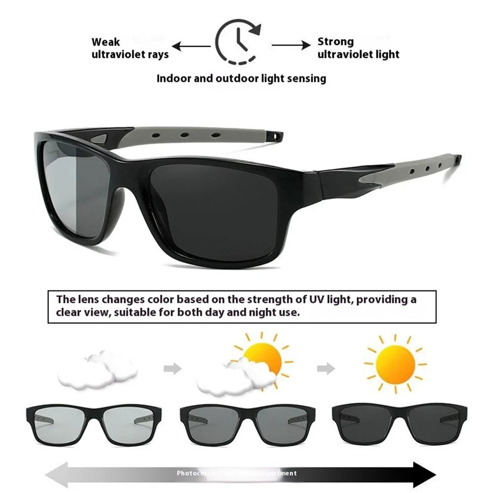 8519 Outdoor Photochromic Sunglasses UV400 Protection Wrap-Around Sport Eyewear - Black + Red / Red Mirrored Lens - 5
