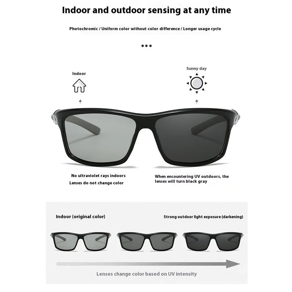 8517 Photochromic Sunglasses Wrap-Around Polarized Sun Glasses UV400 Protection - Black + Red / Red Mirrored Lens - 6