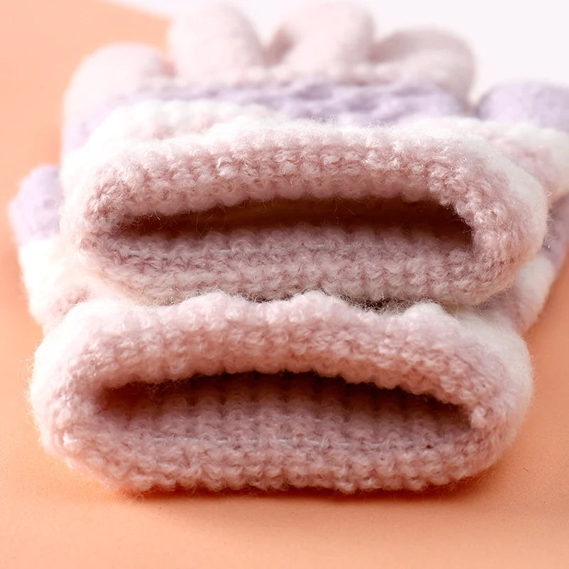 1 Pair Knitted Gloves for 3-6 Years Kids Striped Full Fingers Knitted Warm Gloves Winter Mittens - Black/One Size - 5