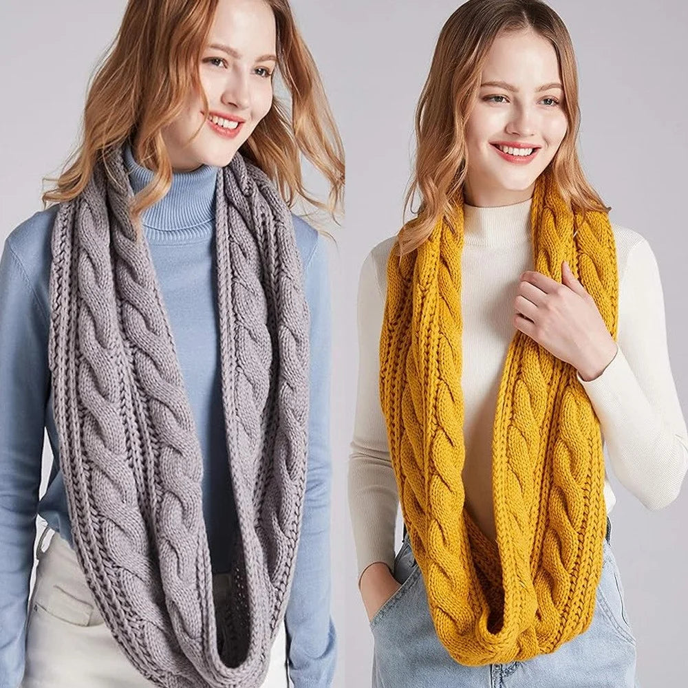 Winter Knitted Scarf Thickened Fleece Lined Warm Neck Warmer Cable Knit Pattern Soft Cozy for Cold Weather - Beige - 5