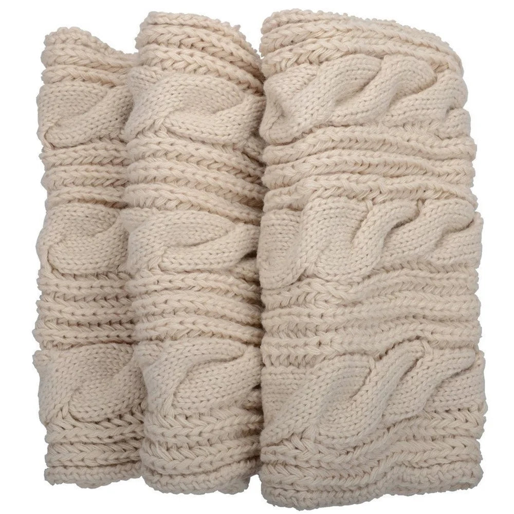 Winter Knitted Scarf Thickened Fleece Lined Warm Neck Warmer Cable Knit Pattern Soft Cozy for Cold Weather - Beige - 6