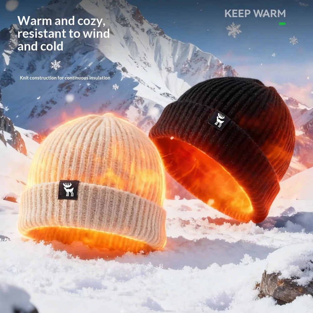 QUNATURE Men Women Outdoor Knit Beanie for Winter Skiing Cycling Windproof Skull Cap - Light Apricot - 7