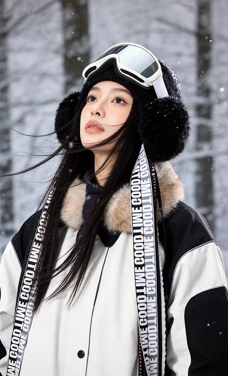 DMZ147 Women Winter Knit Hat with Ribbons Ear Protection Windproof Fleece Lined Warm Beanie for Skiing Hiking - Blue - 5