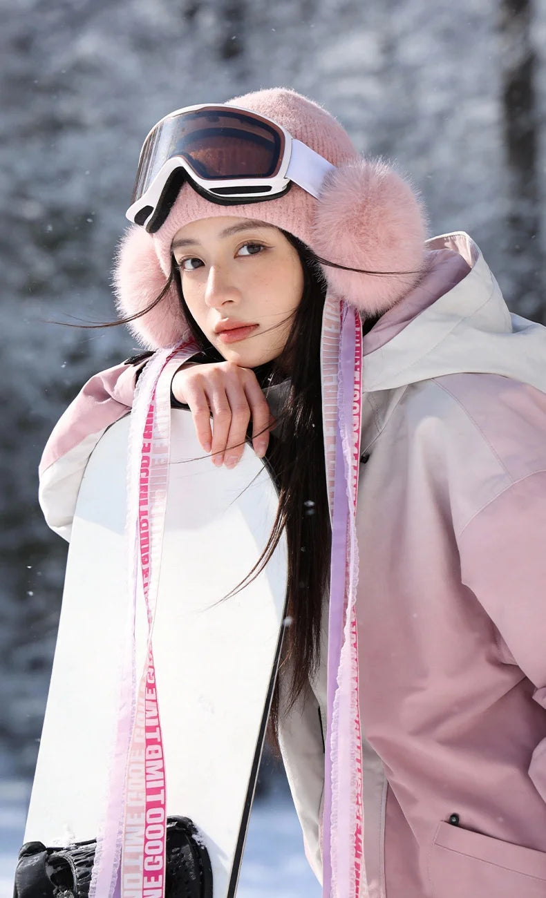 DMZ147 Women Winter Knit Hat with Ribbons Ear Protection Windproof Fleece Lined Warm Beanie for Skiing Hiking - Blue - 7