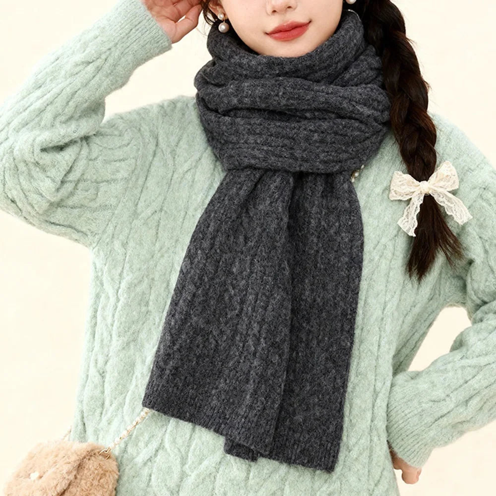 DWJ61 180cm x 30cm Korean Style Winter Warm Scarf for Women Solid Color Knitted Neck Warmer - Dark Gray - 2