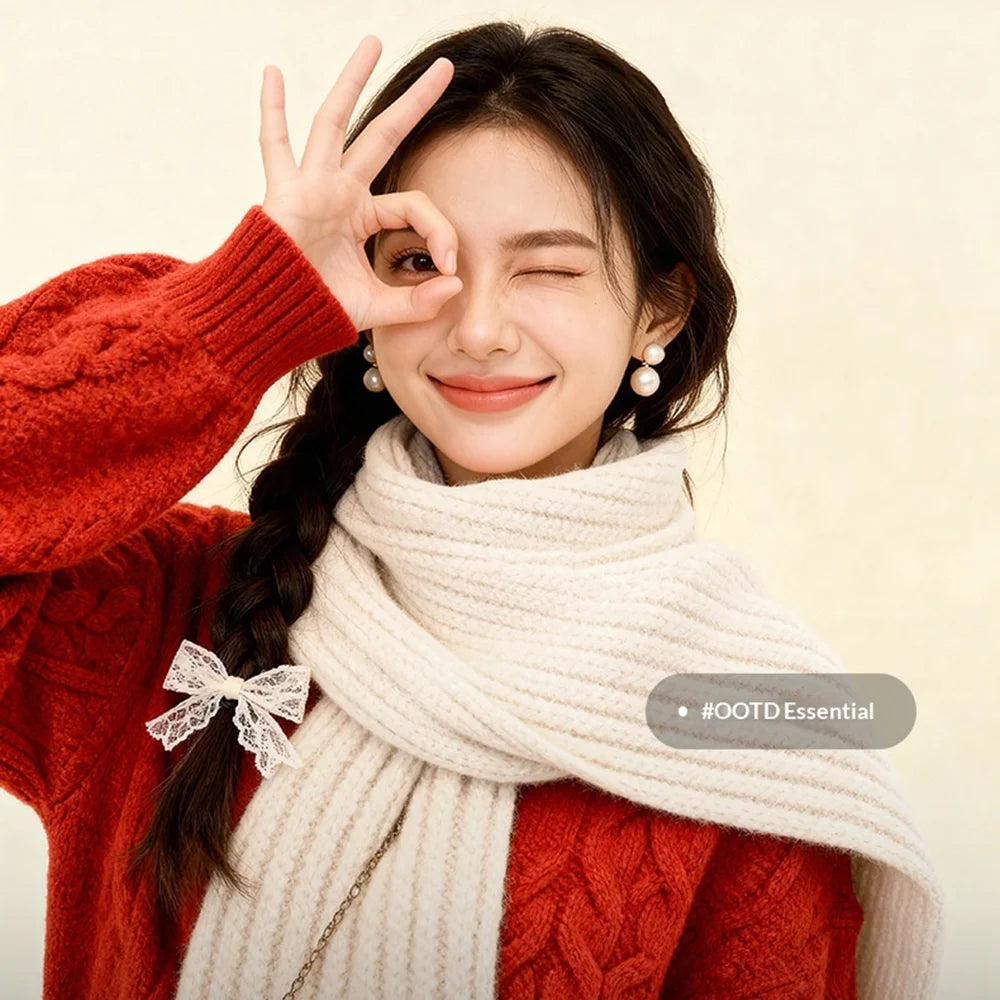 DWJ61 180cm x 30cm Korean Style Winter Warm Scarf for Women Solid Color Knitted Neck Warmer - Dark Gray - 3