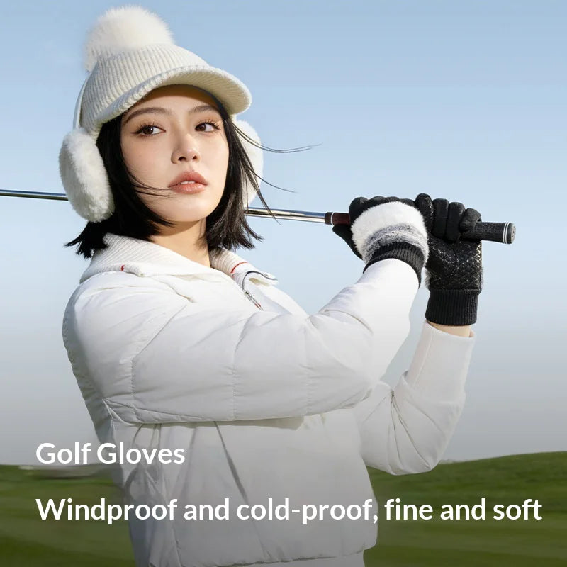 DY61 1 Pair Warm Fleece Lined Winter Golf Gloves Anti Slip Touchscreen Driving Gloves for Women - Black/S - 2