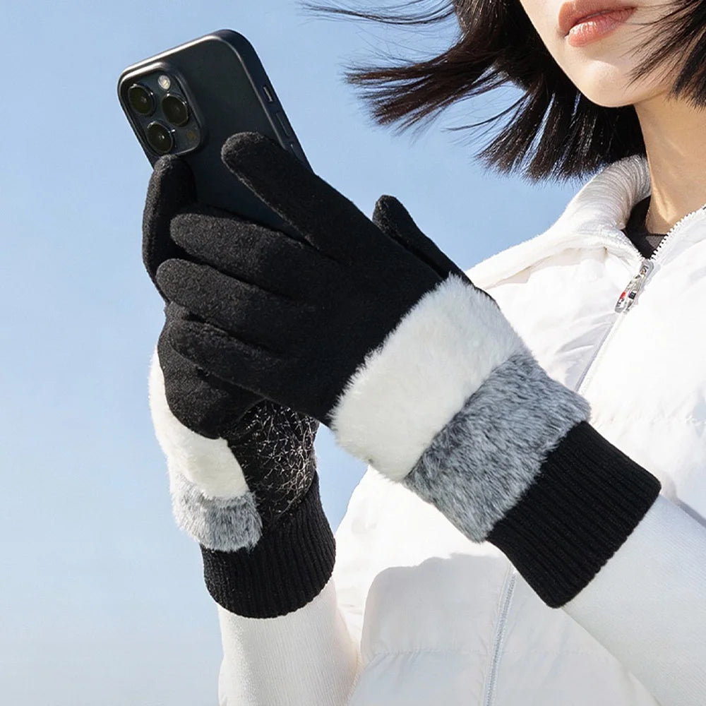 DY61 1 Pair Warm Fleece Lined Winter Golf Gloves Anti Slip Touchscreen Driving Gloves for Women - Black/S - 4