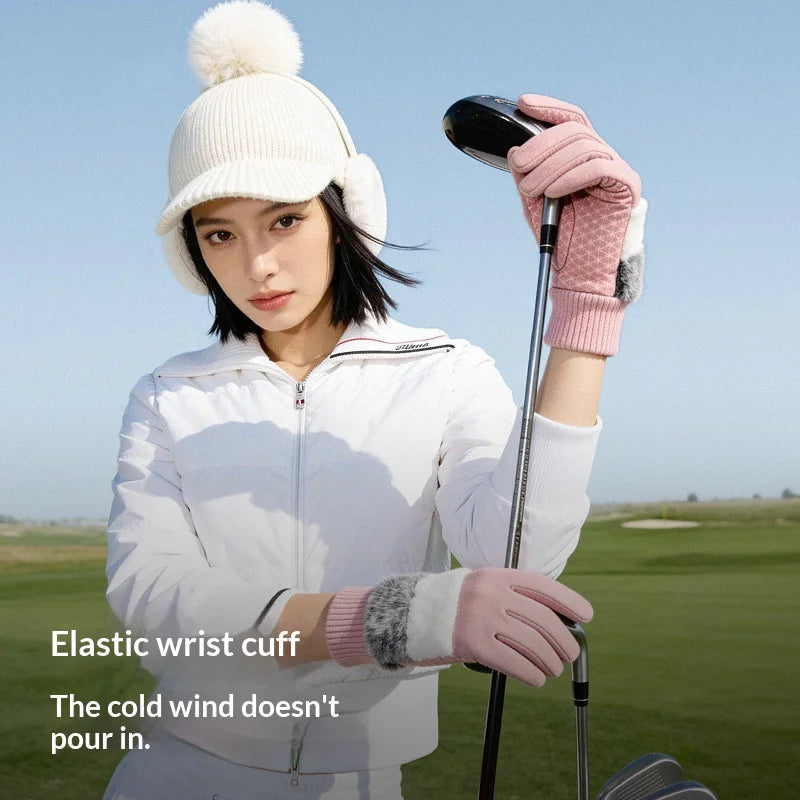 DY61 1 Pair Warm Fleece Lined Winter Golf Gloves Anti Slip Touchscreen Driving Gloves for Women - Black/S - 5
