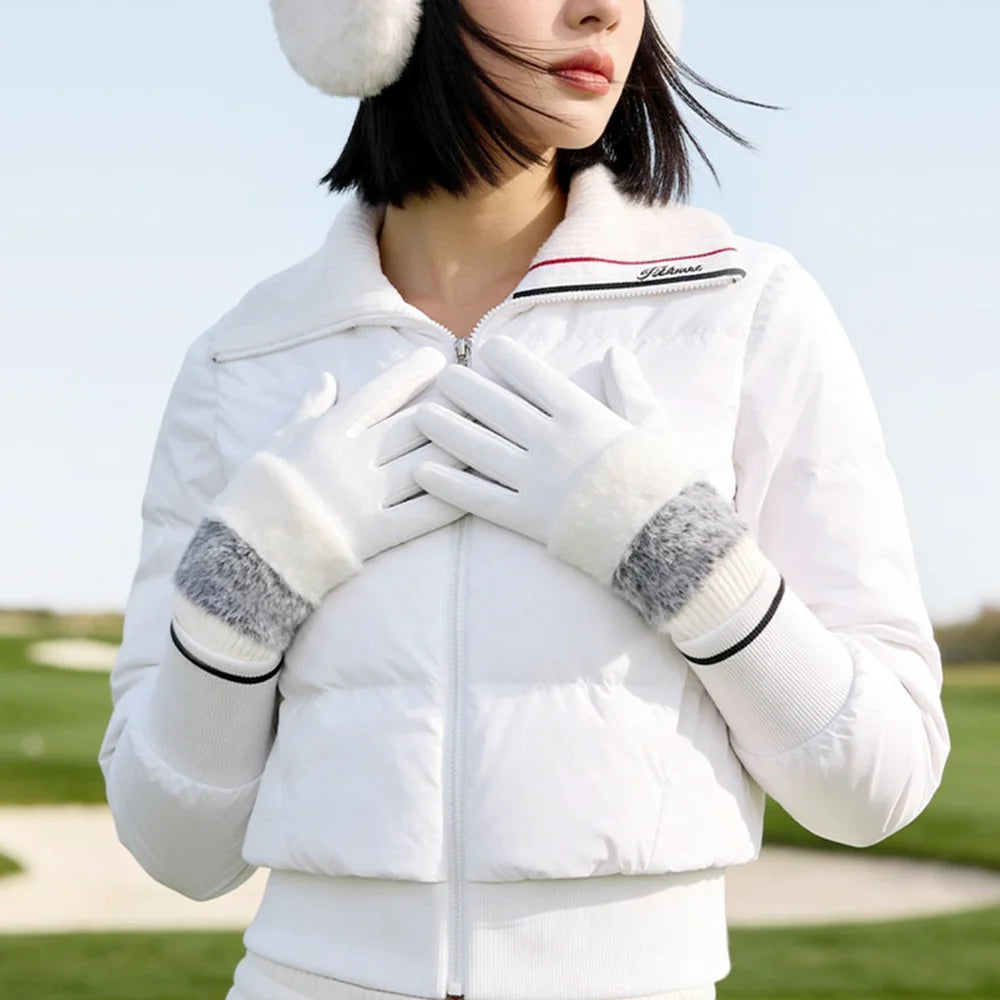 DY61 1 Pair Warm Fleece Lined Winter Golf Gloves Anti Slip Touchscreen Driving Gloves for Women - Black/S - 7