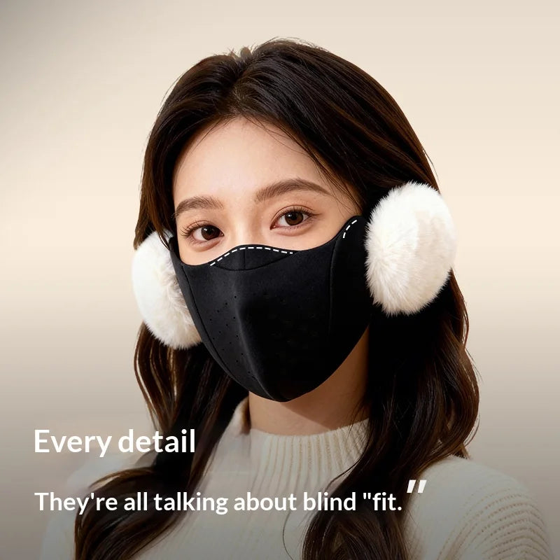 DKZ46 Winter Warm Face Mask with Ear Muffs Windproof Breathable Face Cover for Outdoor Cycling - Black - 2