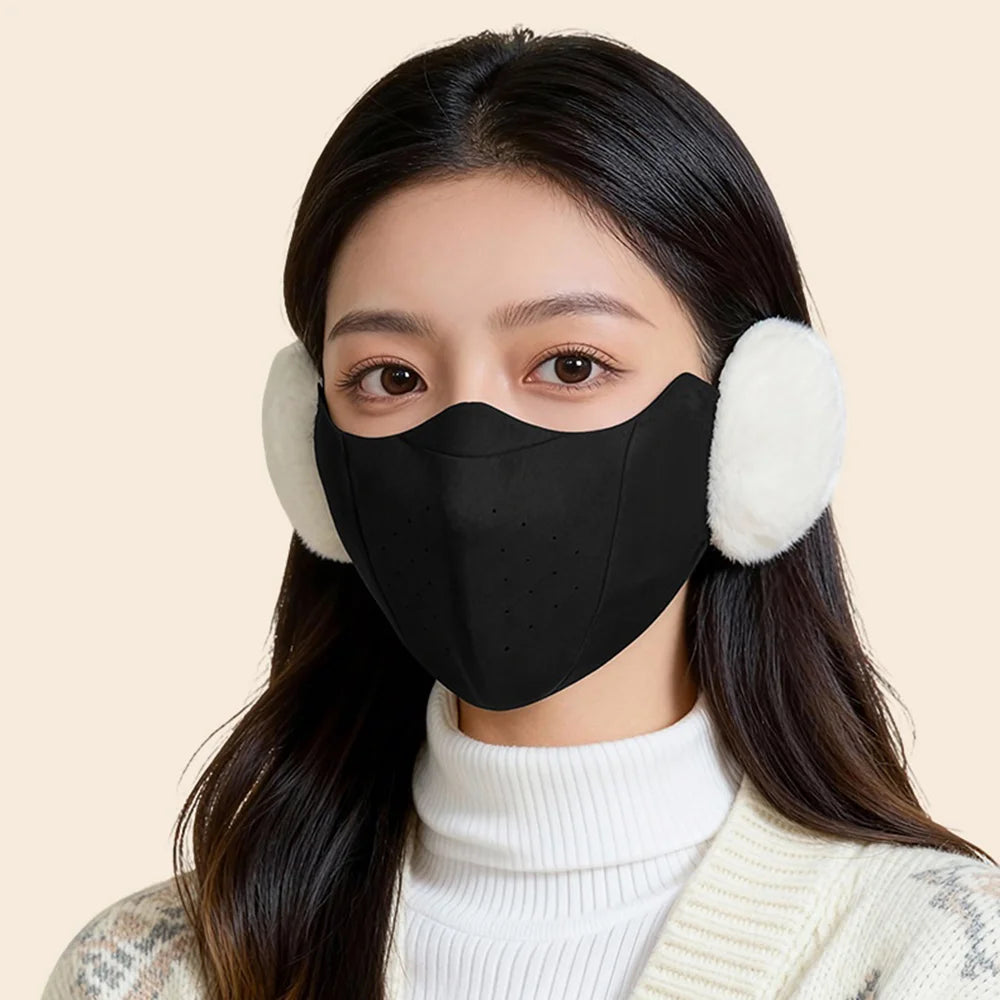 DKZ46 Winter Warm Face Mask with Ear Muffs Windproof Breathable Face Cover for Outdoor Cycling - Black - 3