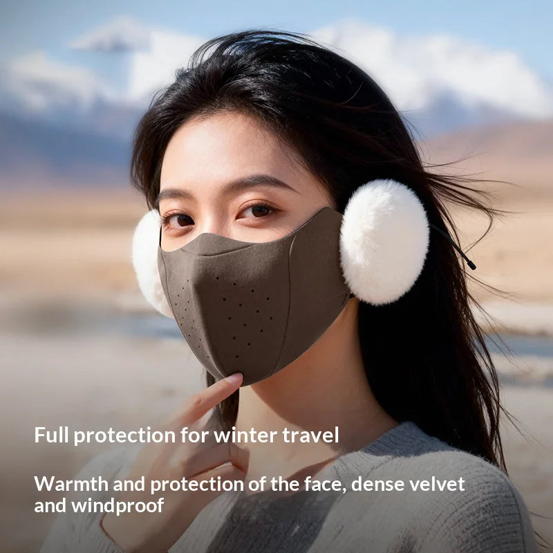 DKZ46 Winter Warm Face Mask with Ear Muffs Windproof Breathable Face Cover for Outdoor Cycling - Black - 4
