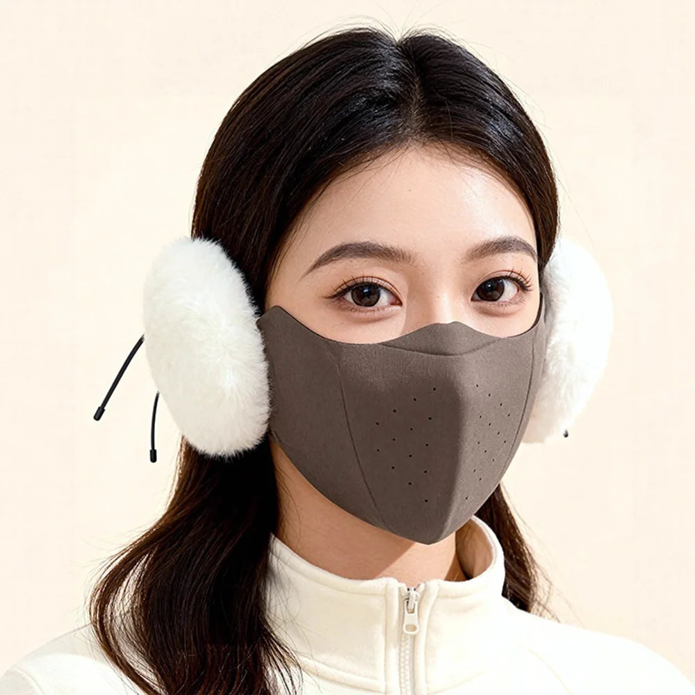 DKZ46 Winter Warm Face Mask with Ear Muffs Windproof Breathable Face Cover for Outdoor Cycling - Black - 6