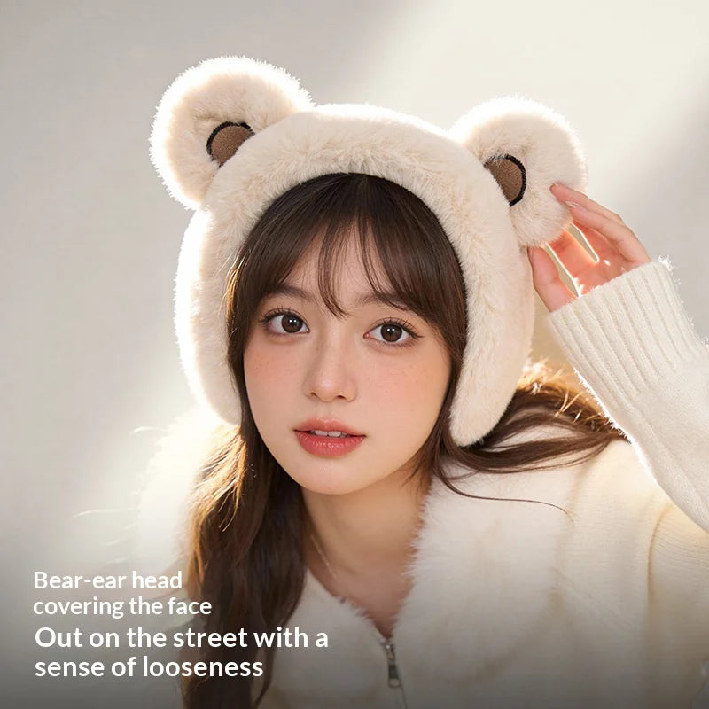DEZ56 Cute Bear Ears Design Winter Earmuffs for Women Outdoor Windproof Ear Warmers - Black - 3
