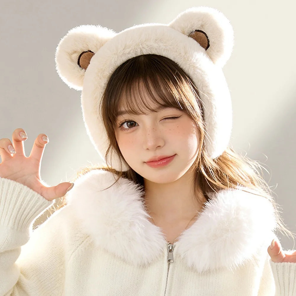 DEZ56 Cute Bear Ears Design Winter Earmuffs for Women Outdoor Windproof Ear Warmers - Black - 4