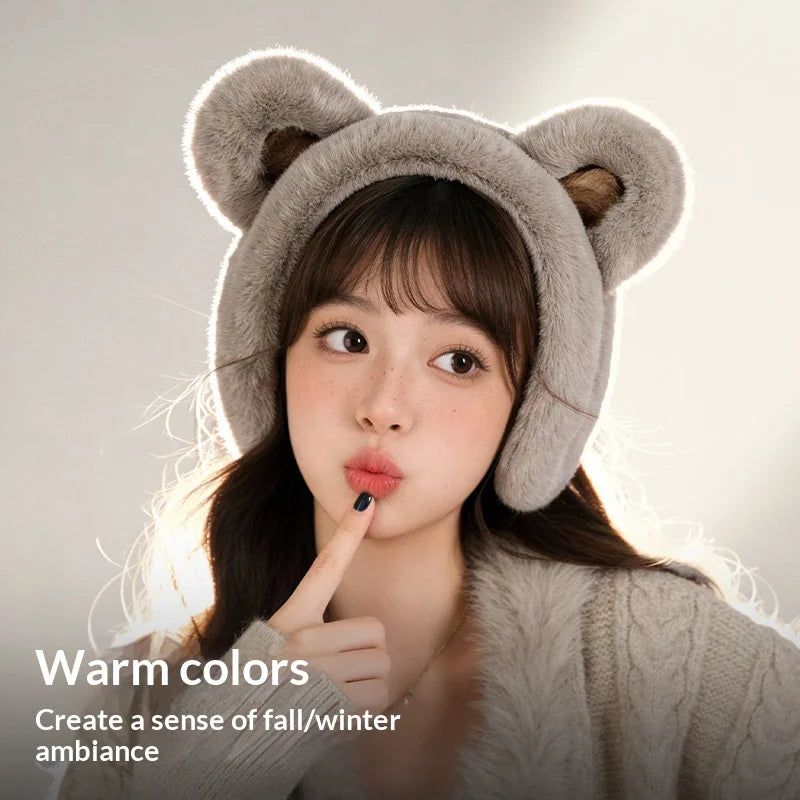 DEZ56 Cute Bear Ears Design Winter Earmuffs for Women Outdoor Windproof Ear Warmers - Black - 5