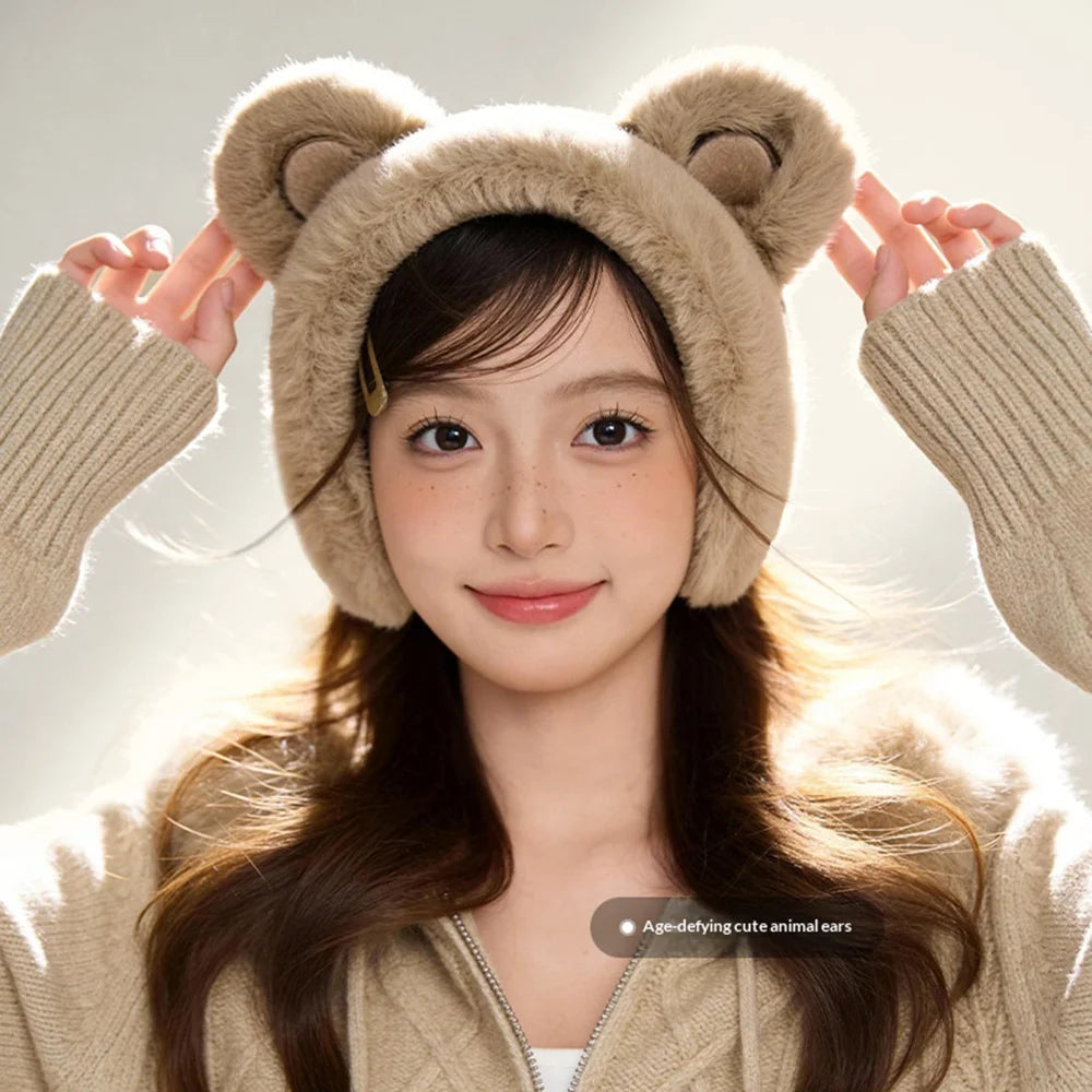 DEZ56 Cute Bear Ears Design Winter Earmuffs for Women Outdoor Windproof Ear Warmers - Black - 6