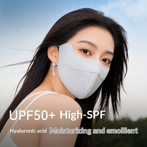 GOLOVEJOY Summer Ice Silk Face Mask UPF50+ UV Protection Hyaluronic Acid Moisturizing Face Cover for Outdoor Sports - Light Gray - 2
