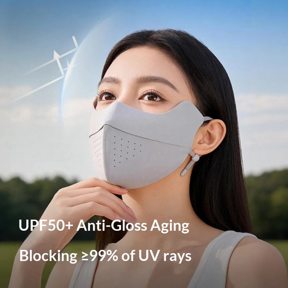 GOLOVEJOY Summer Ice Silk Face Mask UPF50+ UV Protection Hyaluronic Acid Moisturizing Face Cover for Outdoor Sports - Light Gray - 3