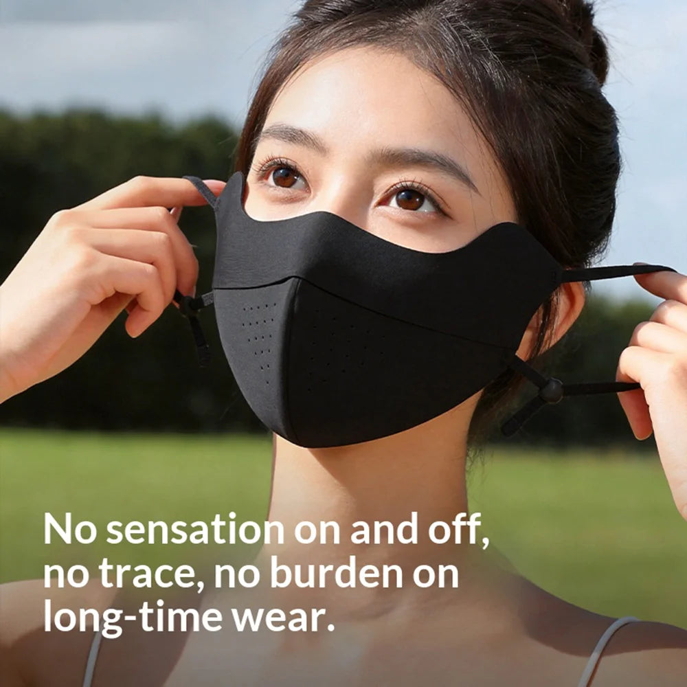 GOLOVEJOY Summer Ice Silk Face Mask UPF50+ UV Protection Hyaluronic Acid Moisturizing Face Cover for Outdoor Sports - Light Gray - 4
