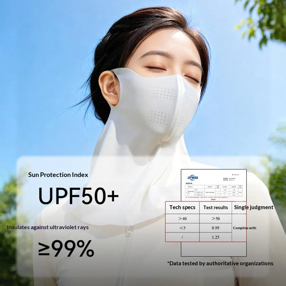 GOLOVEJOY Summer Face Mask UPF50+ UV Protection Breathable Ice Silk Hyaluronic Acid Moisturizing Neck Cover - Light Gray - 4