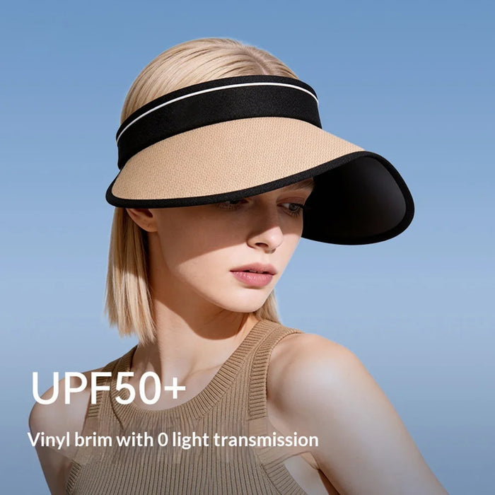 GOLOVEJOY Outdoor Summer Open Top Sun Hat Black Gel Coating Wide Brim Foldable UV Protection Cap - Black - 2