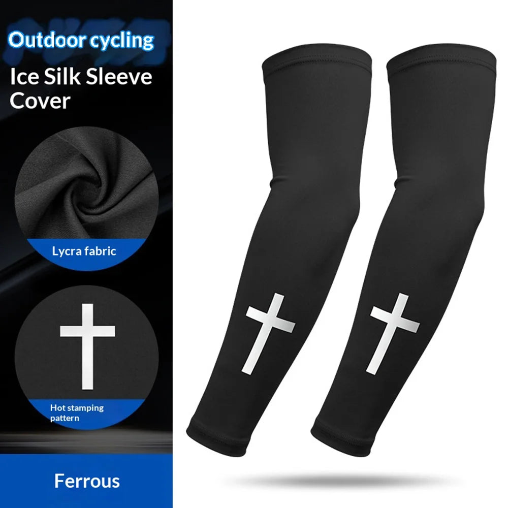 Cross Pattern Summer Cooling Arm Sleeves UPF50+ UV Protection Milk Silk Arm Covers for Outdoor Sports Cycling - Black - 2