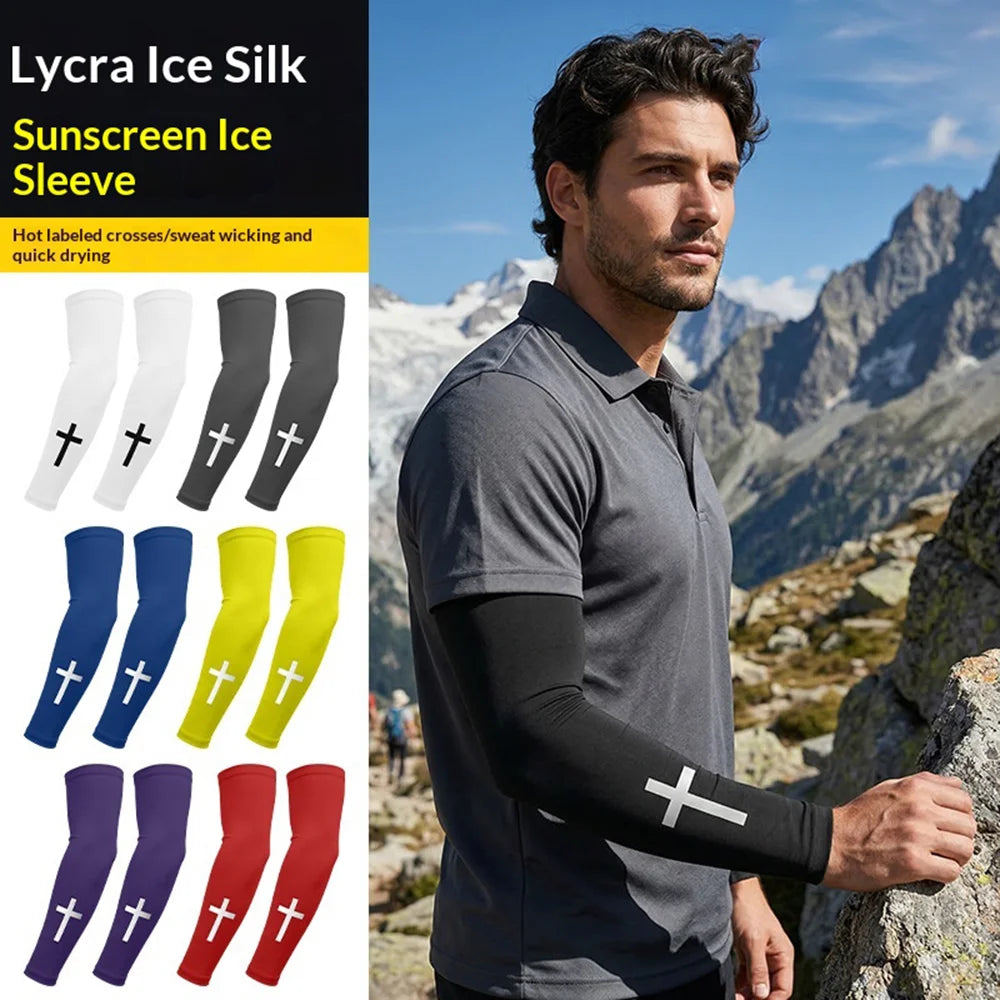 Cross Pattern Summer Cooling Arm Sleeves UPF50+ UV Protection Milk Silk Arm Covers for Outdoor Sports Cycling - Black - 3