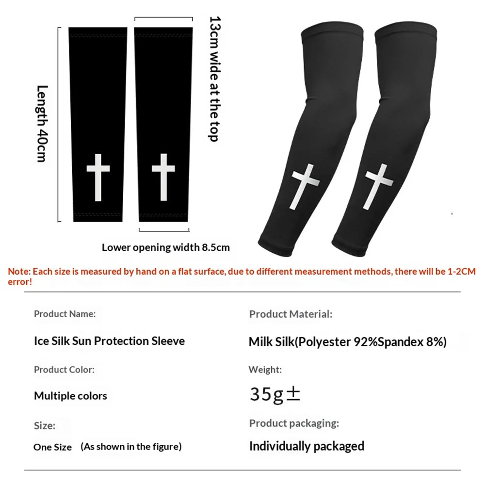 Cross Pattern Summer Cooling Arm Sleeves UPF50+ UV Protection Milk Silk Arm Covers for Outdoor Sports Cycling - Black - 4
