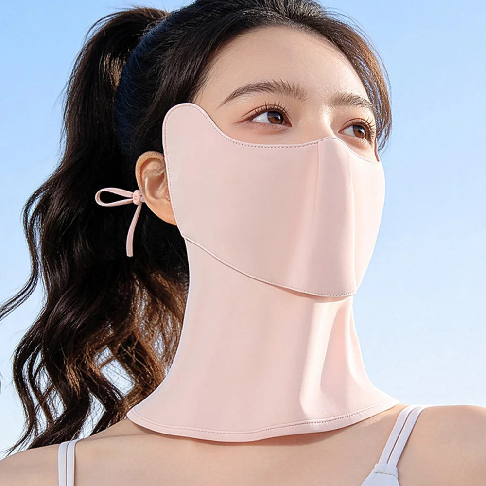 GOLOVEJOY XTJ163 Sun Protection Face Mask UPF50+ Ice Silk Breathable Face Cover for Golf Cycling - Pink - 3