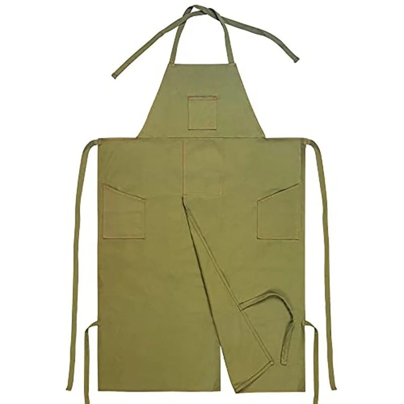 Long Apron Stain-Resistant Multi-Pocket Canvas Split-Leg Work Apron with Adjustable Neck Strap - Green - 1