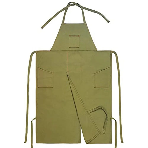 Long Apron Stain-Resistant Multi-Pocket Canvas Split-Leg Work Apron with Adjustable Neck Strap - Green - 1