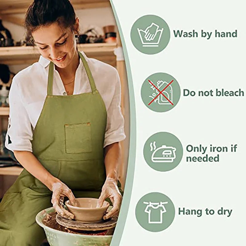 Long Apron Stain-Resistant Multi-Pocket Canvas Split-Leg Work Apron with Adjustable Neck Strap - Green - 5