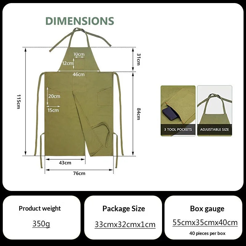 Long Apron Stain-Resistant Multi-Pocket Canvas Split-Leg Work Apron with Adjustable Neck Strap - Green - 6