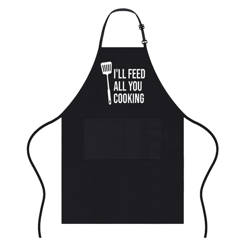 Humorous Letter Print Polyester Apron Stain Resistant Unisex for Kitchen Baking BBQ - Black - 1