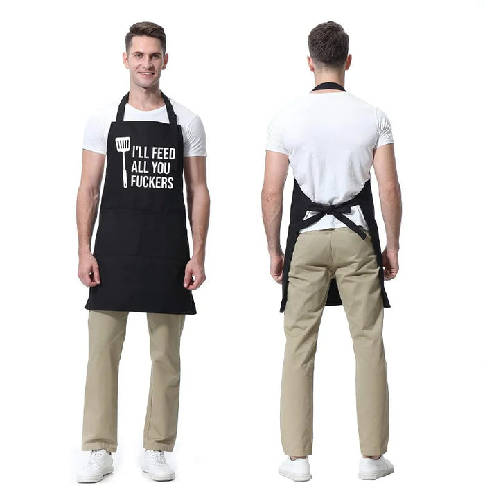 Humorous Letter Print Polyester Apron Stain Resistant Unisex for Kitchen Baking BBQ - Black - 2