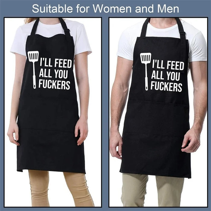 Humorous Letter Print Polyester Apron Stain Resistant Unisex for Kitchen Baking BBQ - Black - 3