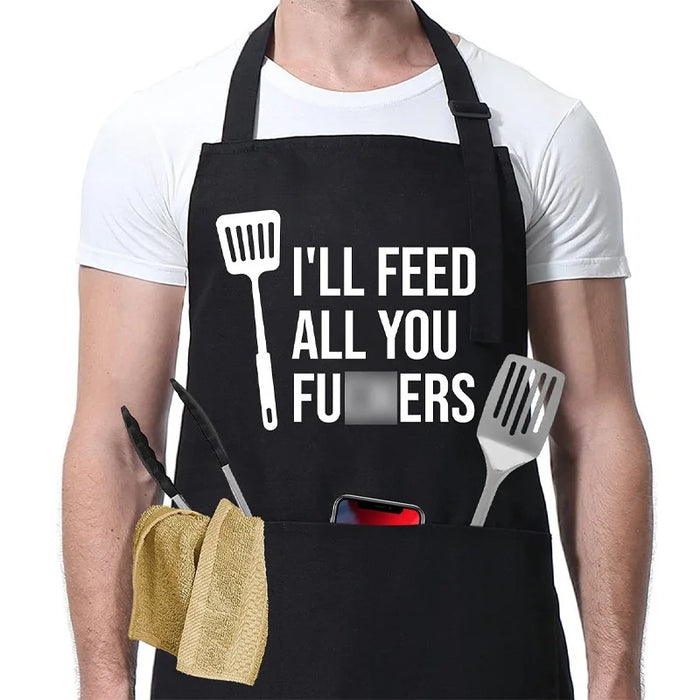 Humorous Letter Print Polyester Apron Stain Resistant Unisex for Kitchen Baking BBQ - Black - 4